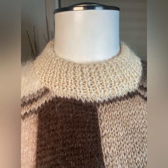 Women’s Large Mohair? Oversized Square Patterned Long Sweater Warm Colours - Picture 5 of 6